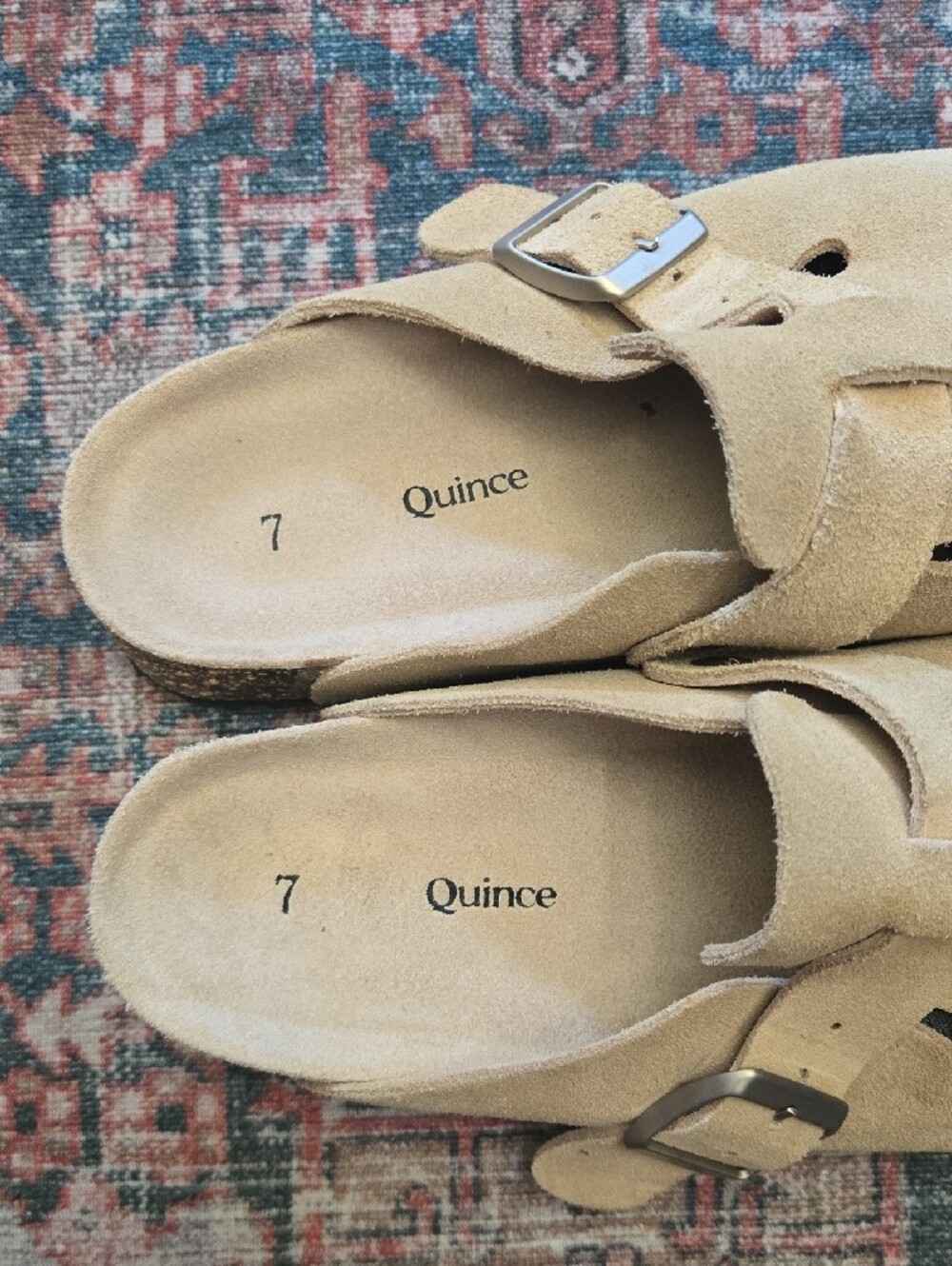 Quince Tan Suede Buckle Clogs Mules 7 Slip On Soft Footbed - Picture 2 of 7